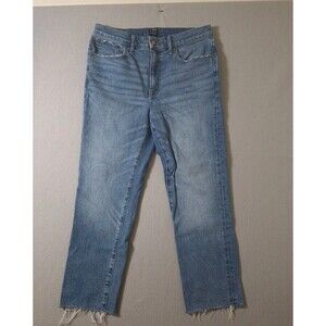 J Crew Essential Straight Jeans Womens 31 31x26 Blue High Rise Stretch Raw Hem